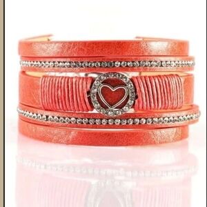 It Takes Heart Orange Urban Bracelet Leather Fashion Paparazzi Coral Heart